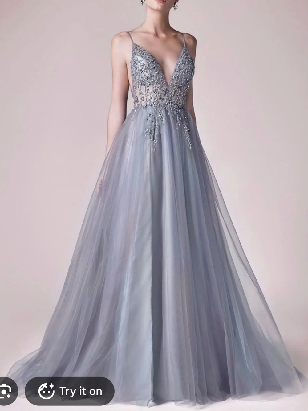 Elegant Andrea & Leo Smoky Blue Embellished Formal Dress size 8